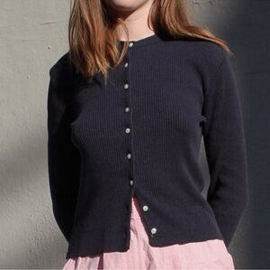 Mijeong Park Navy Blue Ribbed Cardigan Button Knit Sweater Top Women’s M